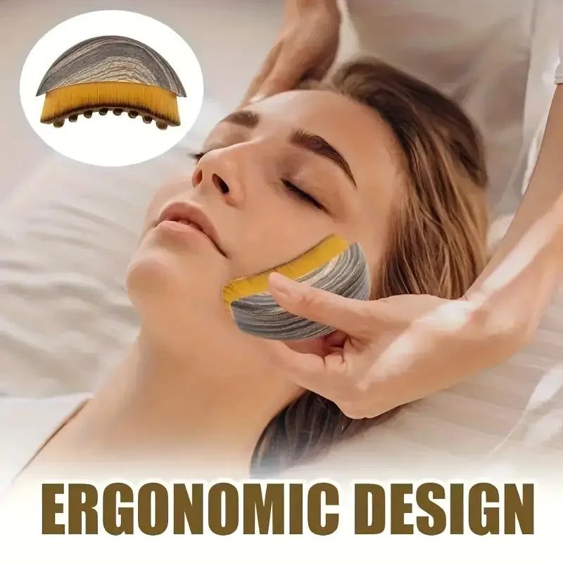 Lymphatic contour face brush by Stone's Store with soft bristles for facial massage and lymphatic drainage therapy.