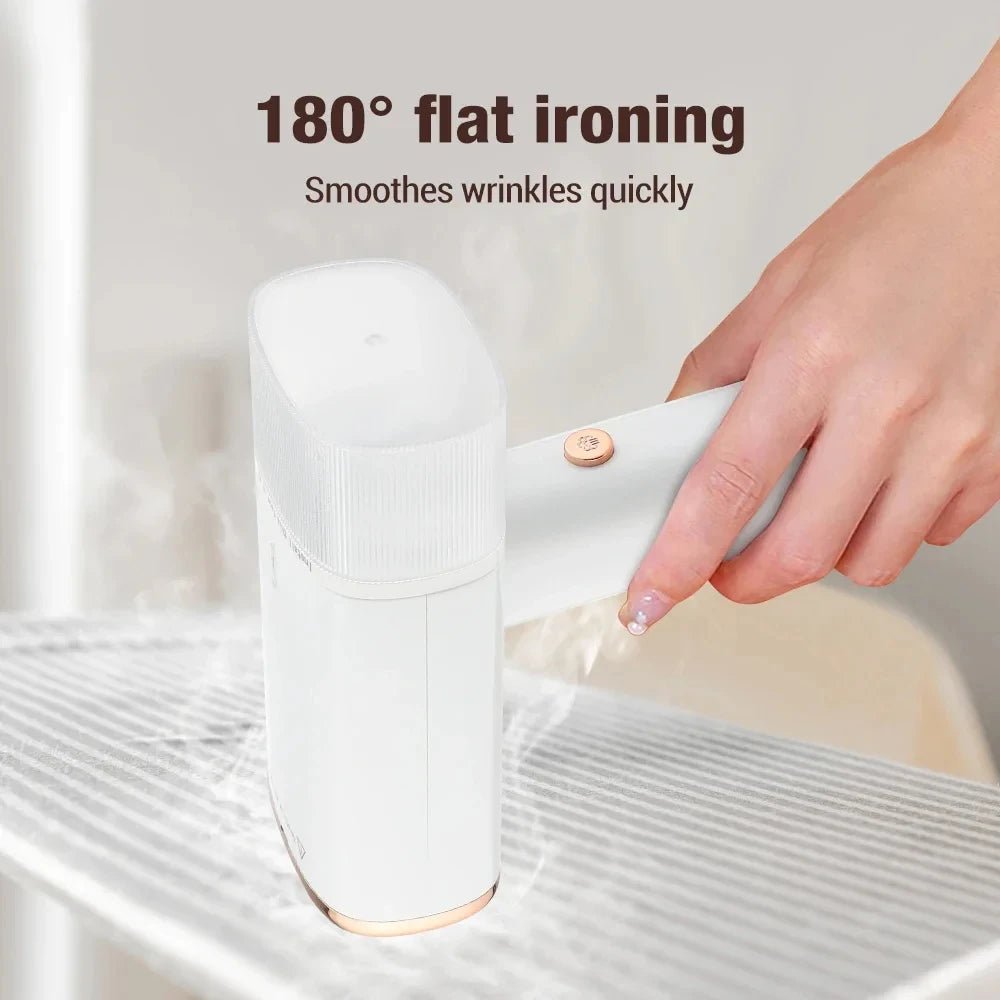 Showlu Smart General HOMEFISH 1000W portable foldable garment steamer on a hanger, showcasing its compact design and steam nozzle.