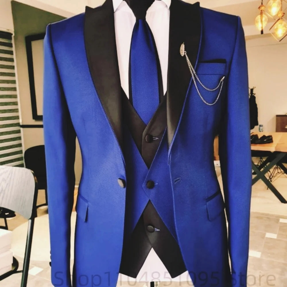 Men's solid slim fit 3-piece business suit set with blazer, vest, and pants, ideal for wedding parties, by Showlu Fashion.