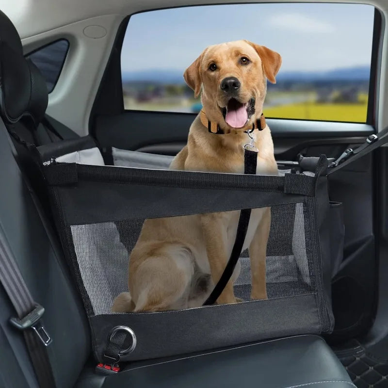 Waterproof nylon Dutrieux portable dog car seat with mesh sides, designed for pet comfort and safety during car travel