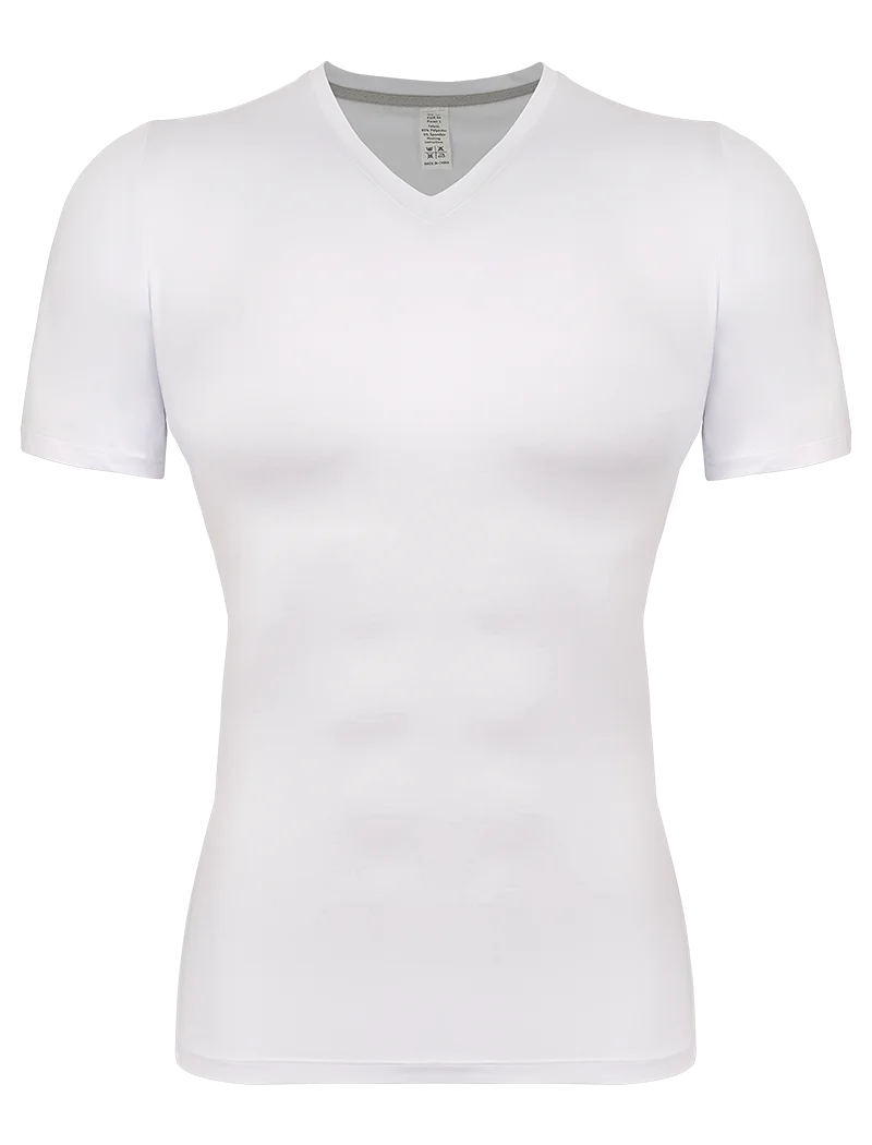 Men Body Shaper V-Neck Compression Shirts Short Sleeved Slimming Undershirt Workout Abs Abdomen Tummy Control Shapewear Tops