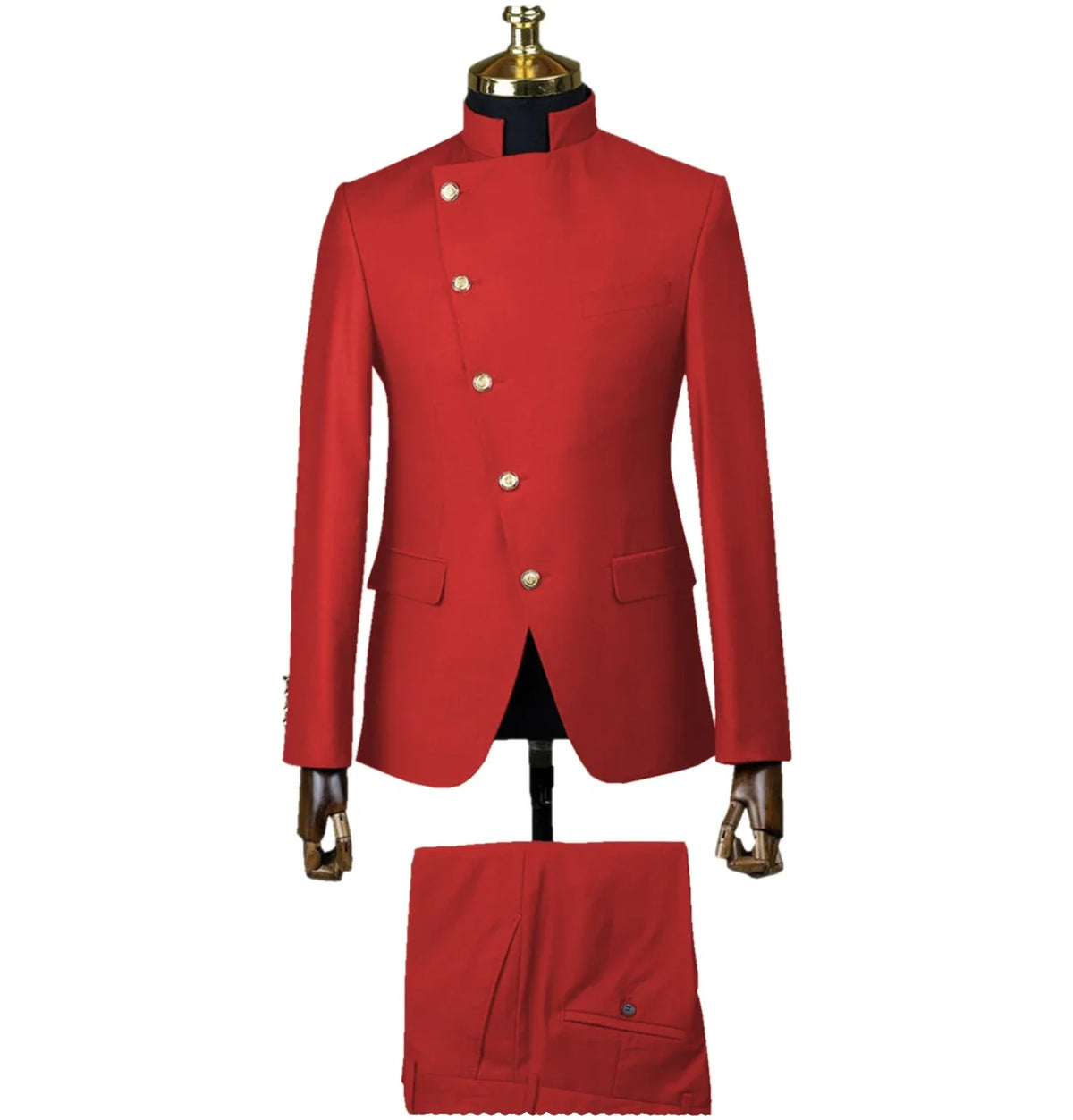 Fashion Stand Collar Men Suits 2 Piece Formal Single Breasted Smart Casual Outfits Solid Color Chic Wedding Party Slim Male Suit