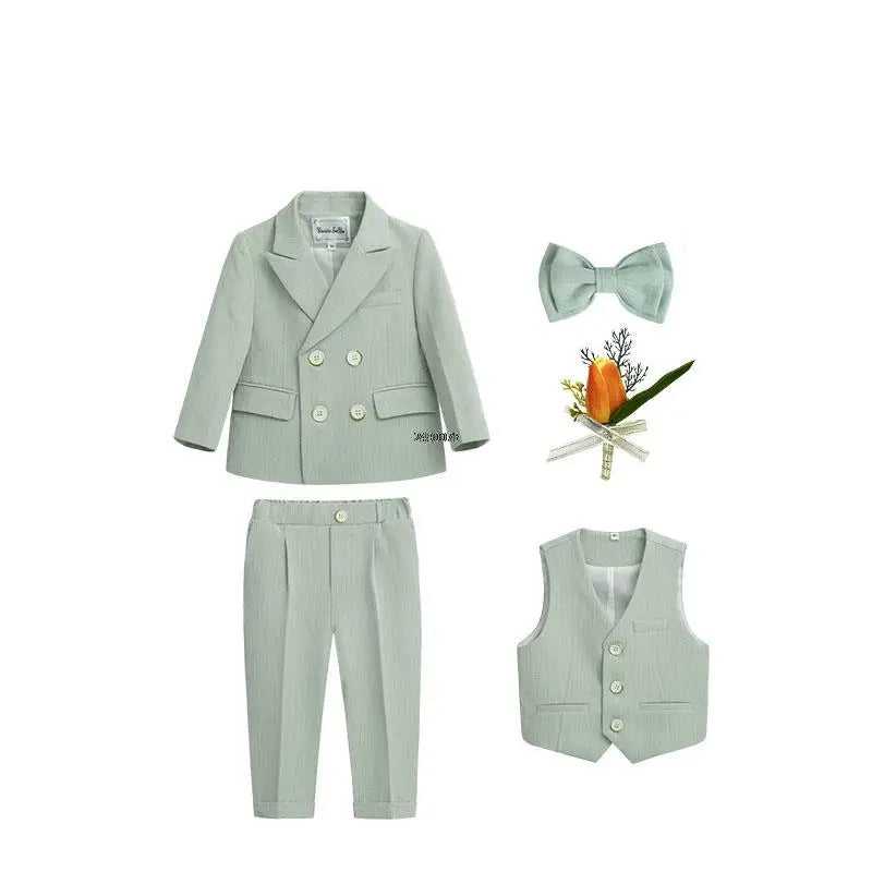 Kids boys formal wedding suit by SHOWLU FASHION STORE, double-breasted blazer and matching trousers for special occasions.