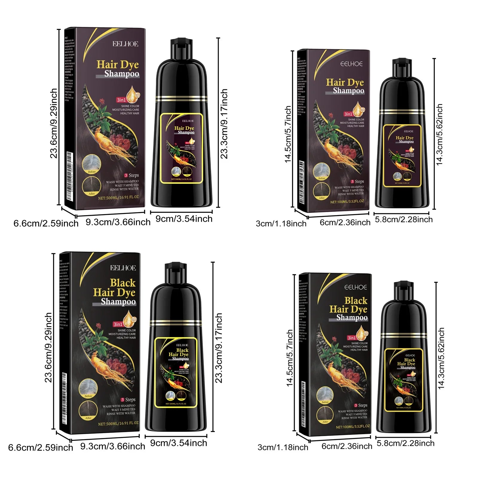 Eelhoe Black Hair Dye Shampoo by SHOWLU FASHION STORE, 100ml bottle with natural polygonum for gray hair coverage