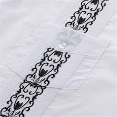 White Men's Guayabera Shirts Fashion Embroidered Short Sleeve Shirts for Men Mexican Cuban Shirts with Four Pockets