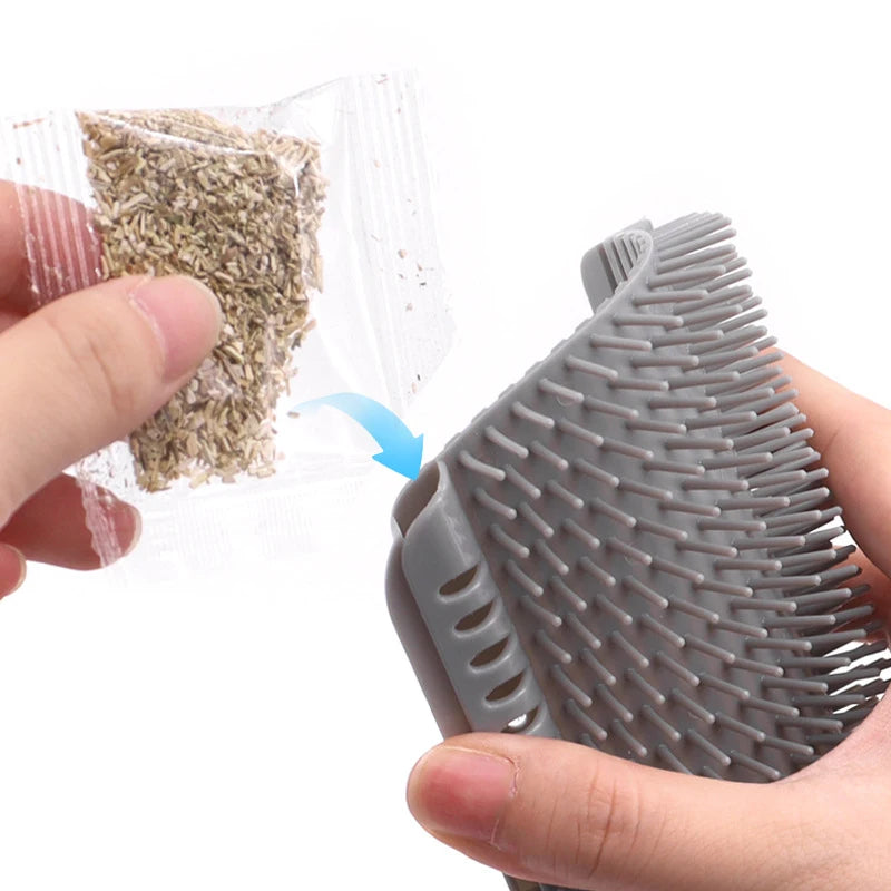 Showlu Fashion Store cat brush comb with catnip, wall-mounted cat wall brush and scratcher for grooming and massage.