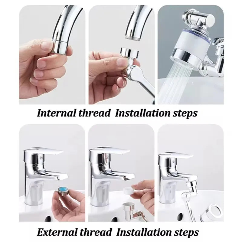 Showlu 1080° rotating robotic arm faucet extender with universal nozzle, featuring flexible, multi-directional water spray.