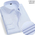 Men's striped long-sleeved spring shirt by Showlu Fashion, non-ironing, breathable, slim fit, business casual style.
