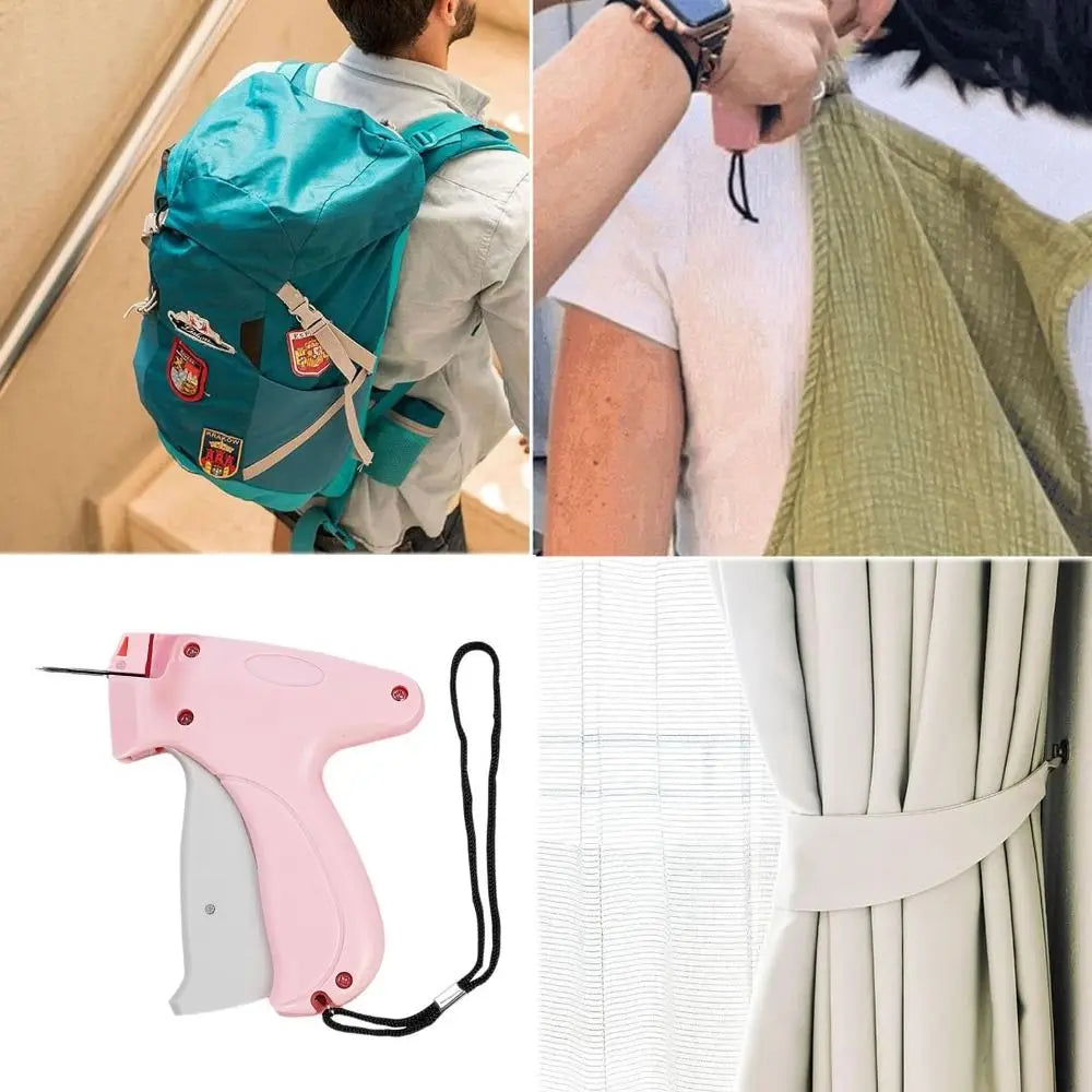 SHOWLU Portable Quick Clothing Fixer and Micro Stitch Tag Gun for clothes, with needle and thread for quick repairs.