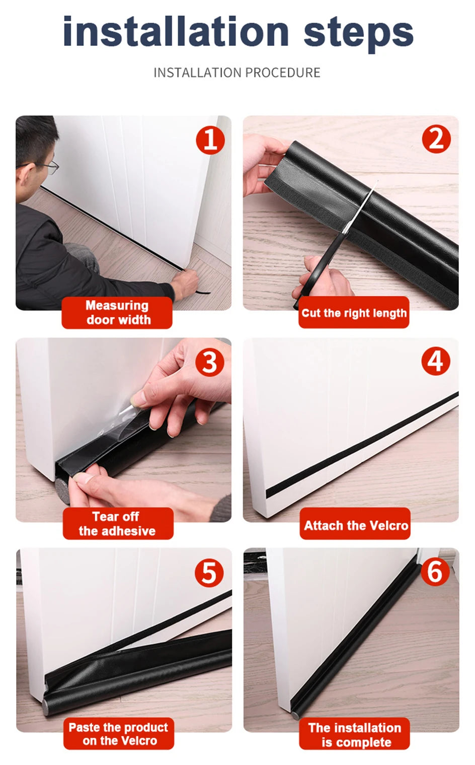 Showlu Smart General anti dust door seal strip installed on a door, blocking dust and drafts for improved home insulation.