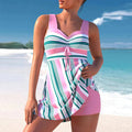Plus size women's two-piece tankini swimsuit with striped swimdress from SHOWLU FASHION STORE, featuring a comfortable, stylish design.