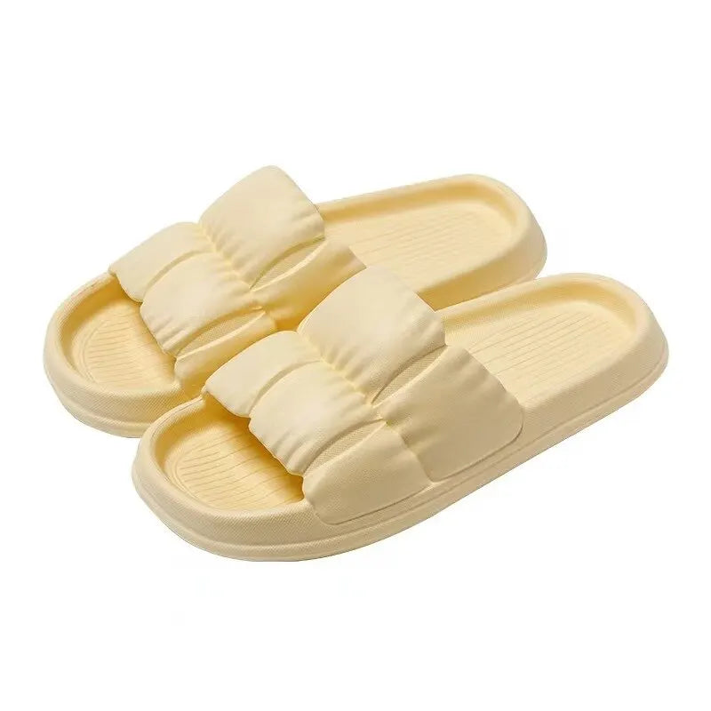 Women’s 2023 soft sole cloud slippers with thick platform, EVA non-slip flip flops for indoor, outdoor, and beach use.