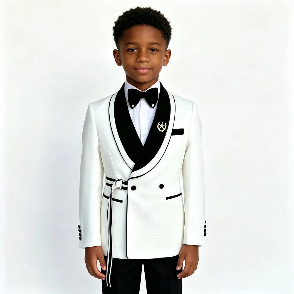 Plaid Double Breasted Boys Wedding Tuxedo 2 Pieces Slim Fit Kids Formal Suit With Velvet Lapel For Groom Prom Banquet Party
