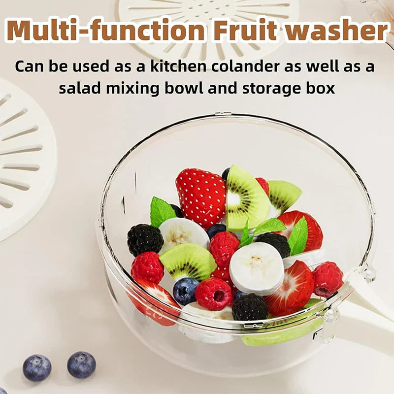 Showlu 2-in-1 fruit and vegetable washing basket with lid drainer, compact kitchen kitchen storage and cleaning tool