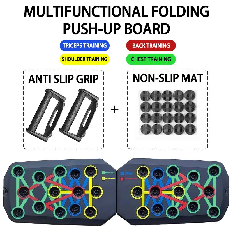Portable Showlu foldable push-up board set for strength training, featuring multiple grip positions and compact design