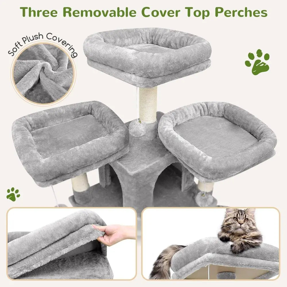 Showlu 80-inch XXL cat tower with multiple levels and three perches, providing a fun climbing and lounging space for cats.
