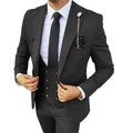 Kromoc men's 3-piece slim fit wedding suit with wool blend fabric and peak lapel tuxedo, shown in a stylish formal setting