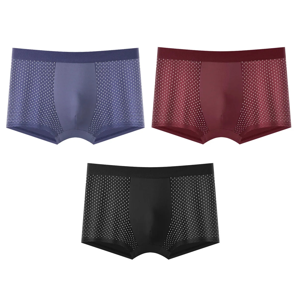 Showlu Men's Ice Silk Mesh Boxer Shorts in a breathable 3-pack, lightweight and comfortable for everyday wear.
