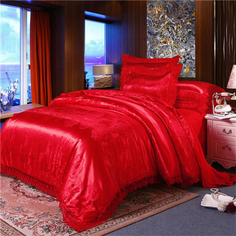 Nordic satin jacquard duvet cover set with luxury floral design from SHOWLU FASHION STORE, soft and elegant bedding for a stylish bedroom.