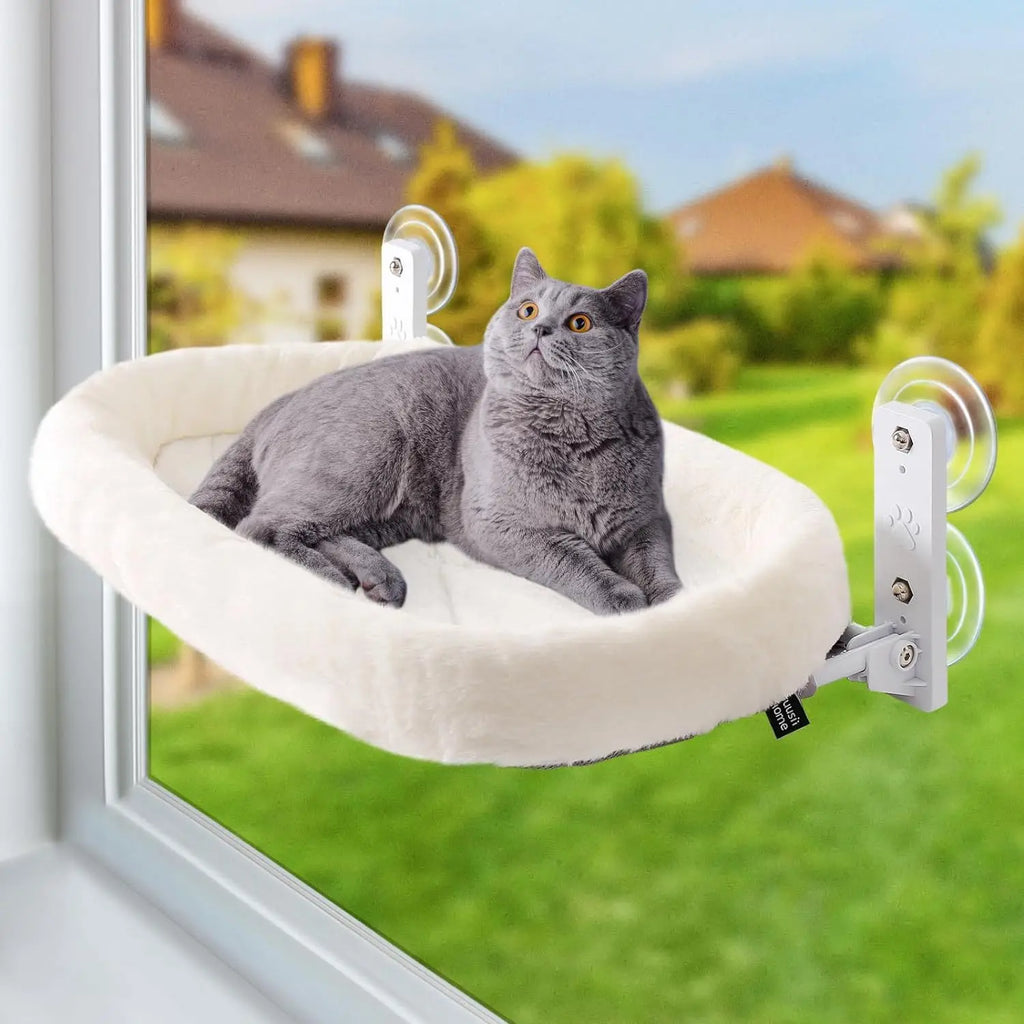 Showlu Plush Cat Window Hammock with suction cups, sunbathing hanging bed for cats, soft plush material, secure window attachment