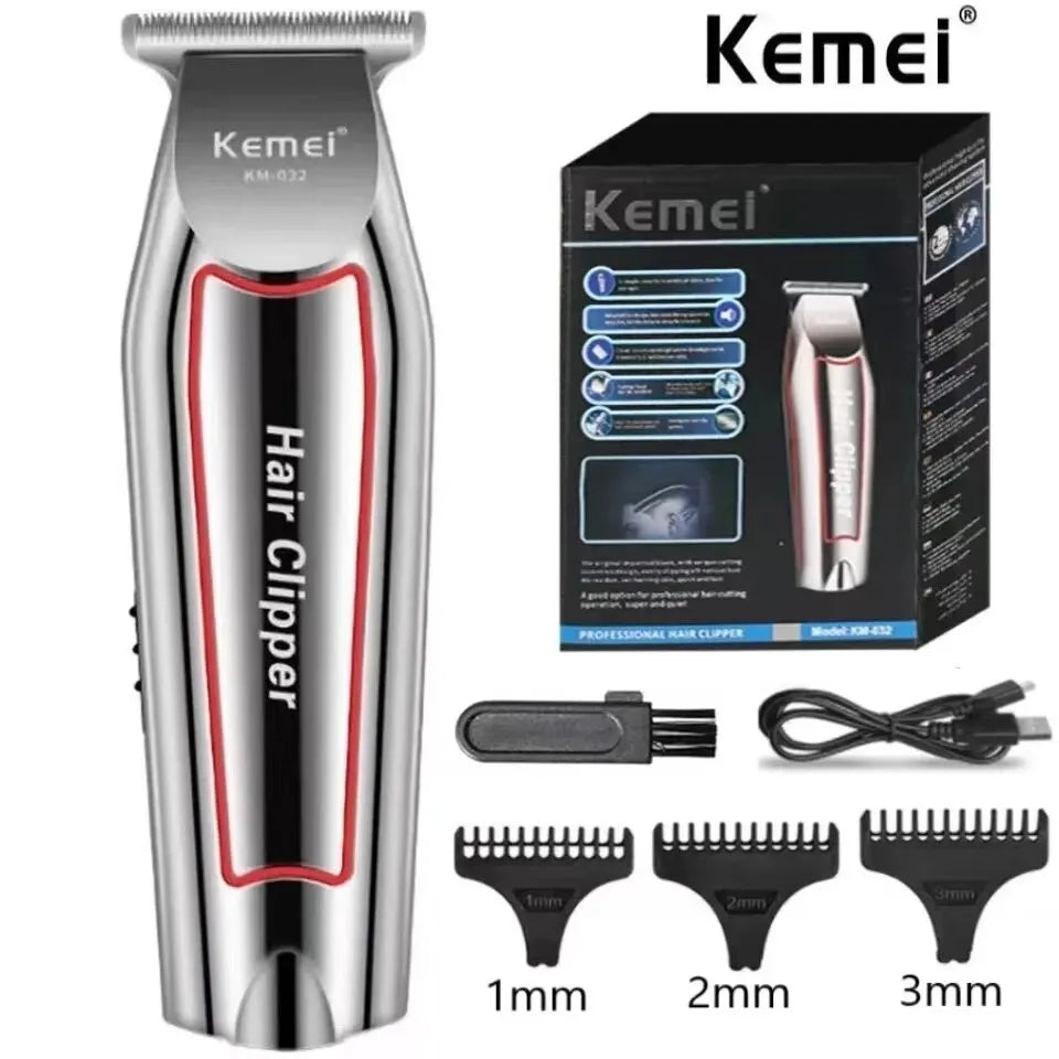 Showlu Smart KM-032 electric beard trimmer kit in silver with adjustable hair clipper and grooming attachments.