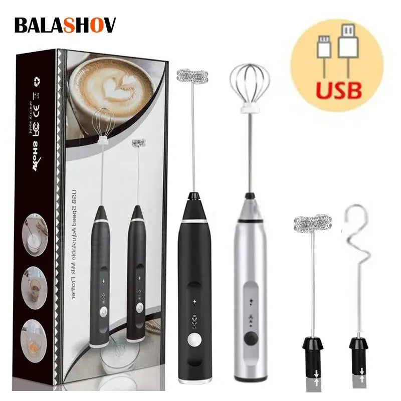 Showlu Smart General mini coffee frother in black, showing its compact design and frothing whisk for creamy coffee drinks.