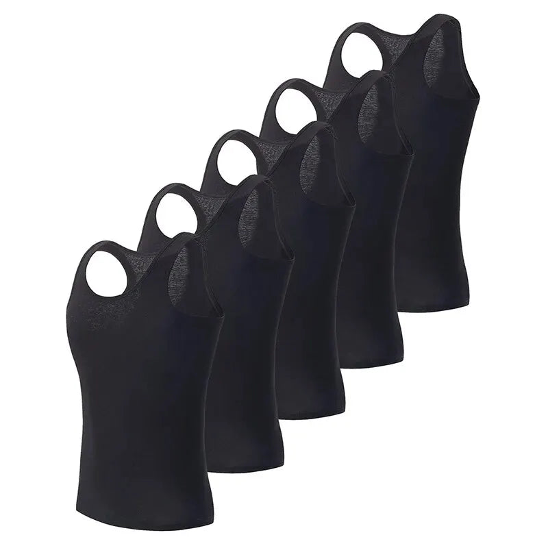 Showlu Men's cotton tank tops, 5-piece plus size fitness vests set, casual sleeveless undershirts, black and gray colors