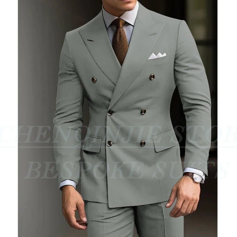 Formal Men's Suits Green Slim Fit High Quality Regular Length 2 Piece Jacket Pants Luxury Blazer Full Set Chic Costume Homme SHOWLU FASHION STORE