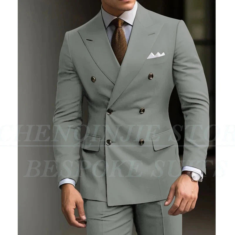 Green slim fit men's 2-piece suit with blazer and trousers, shown as formal wedding attire by Showlu Fashion Store.