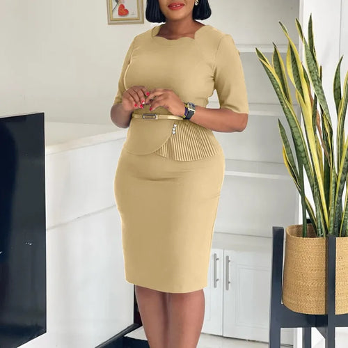Elegant African dashiki dress for women, summer fashion, half sleeve, O-neck, polyester, bodycon midi dress in S-3XL.