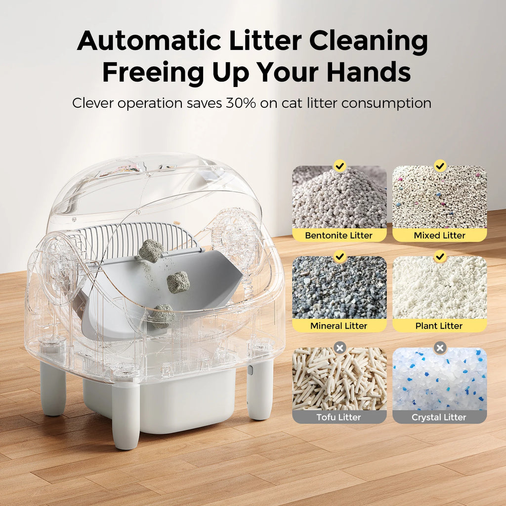 Patbrela Self-Cleaning Cat Litter Box,  Automatic Litter Box with Bio-Radar & 10 Safety Sensors for Anti-Pinch,Open Top Large Robot Litter Box with App Control & Odor-Removing System