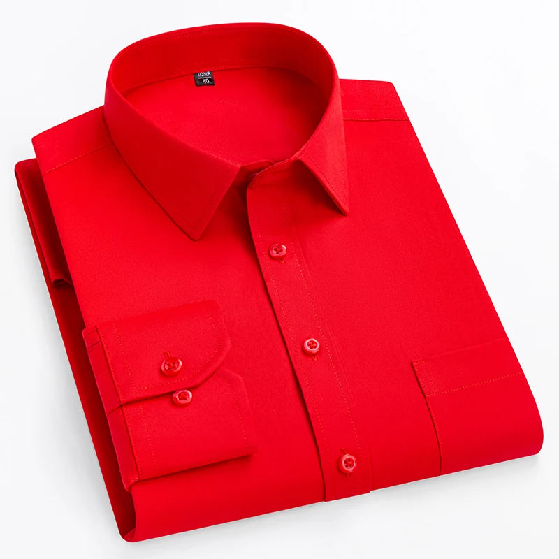 Showlu Fashion Store men's plus size slim fit formal plain long-sleeve dress shirt with double collar, ideal for office and business wear