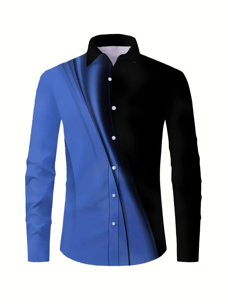 Men's 2025 formal button-up shirt by Showlu Fashion, long-sleeve lapel top with streetwear-inspired button design