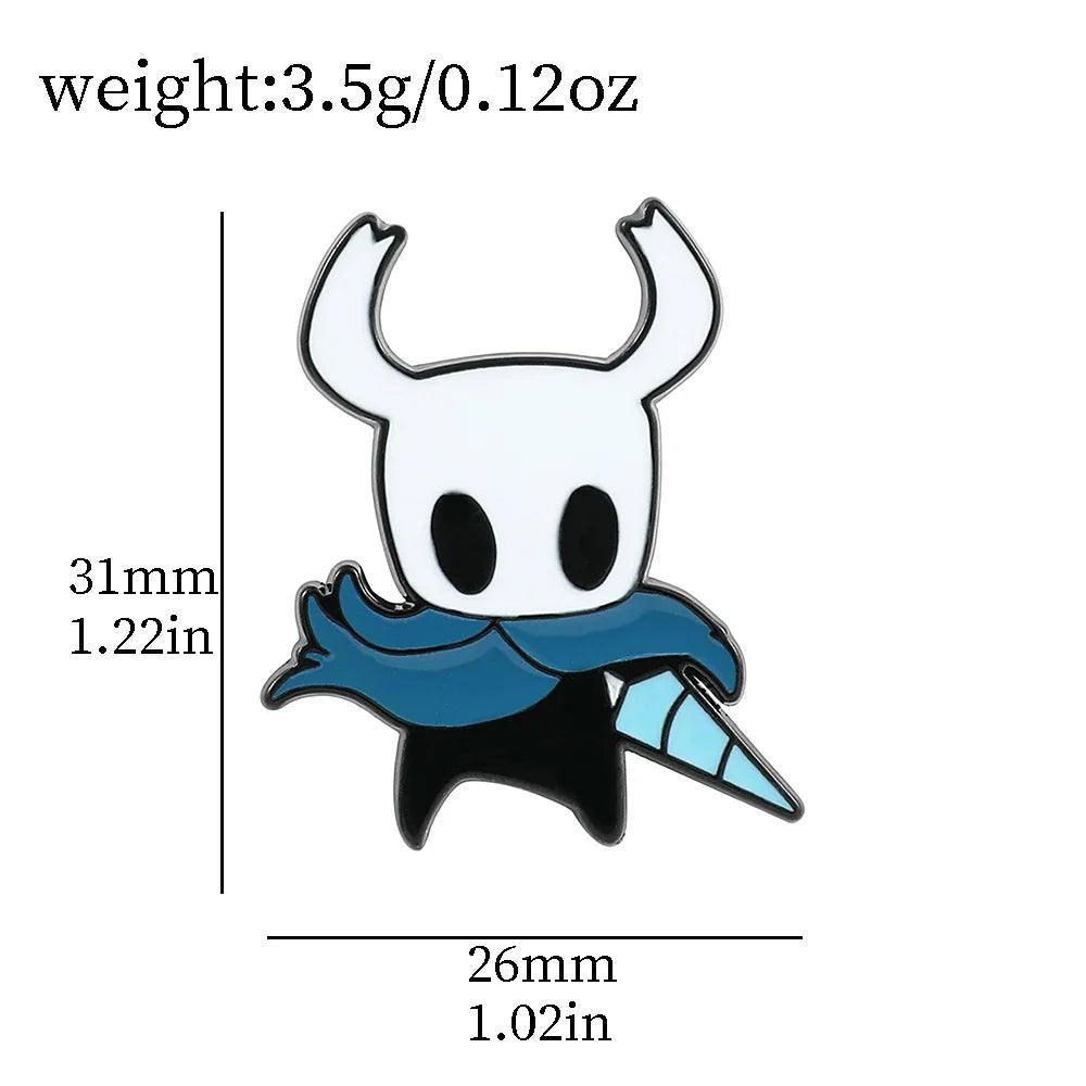 Hot Toys Hollow Knight enamel pin featuring zinc alloy metal game badge with intricate Hollow Knight character design.