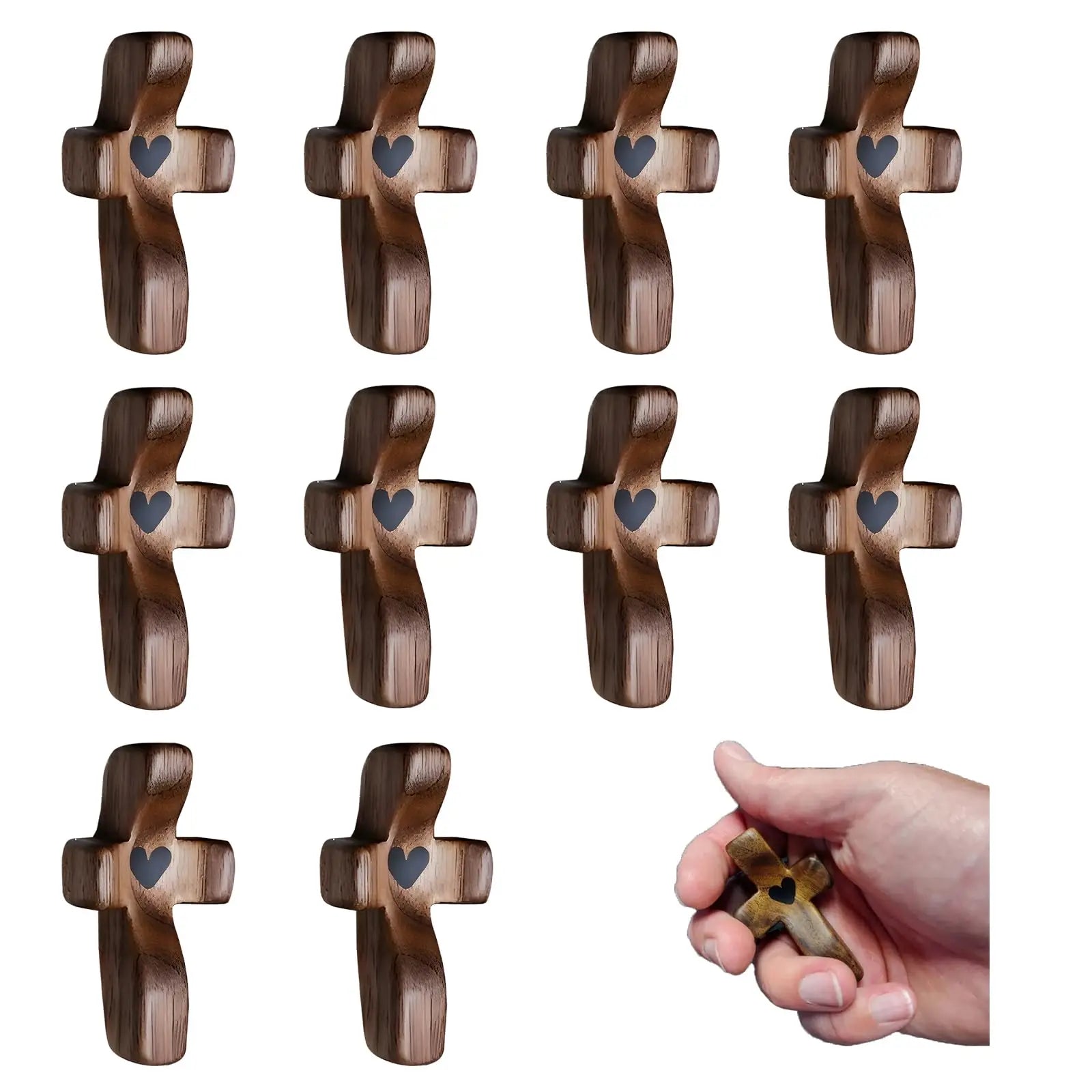 Showlu Wooden Pocket Cross featuring a fingertip-sized heart design, ideal for stress relief and heartfelt gifts