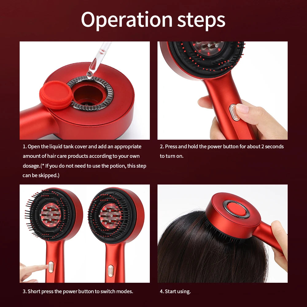 Red Light Scalp Massager Hair Growth Comb by Showlu Smart General, showing the device with red LED lights and ergonomic handle.