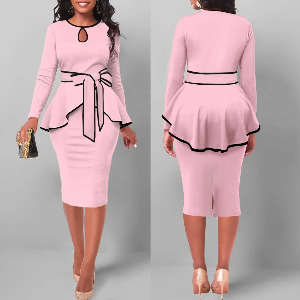 SHOWLU Women's 2-Piece Suit Dress with ruffle top and side slit skirt, stylish and elegant ensemble for fashionable occasions.