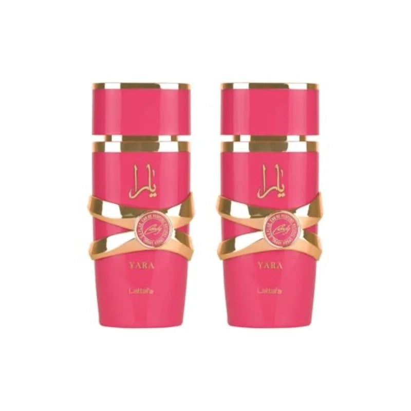 Lattafa Yara Candy 100ml floral fruity vanilla perfume for women, featuring elegant perfume bottle with pink accents.