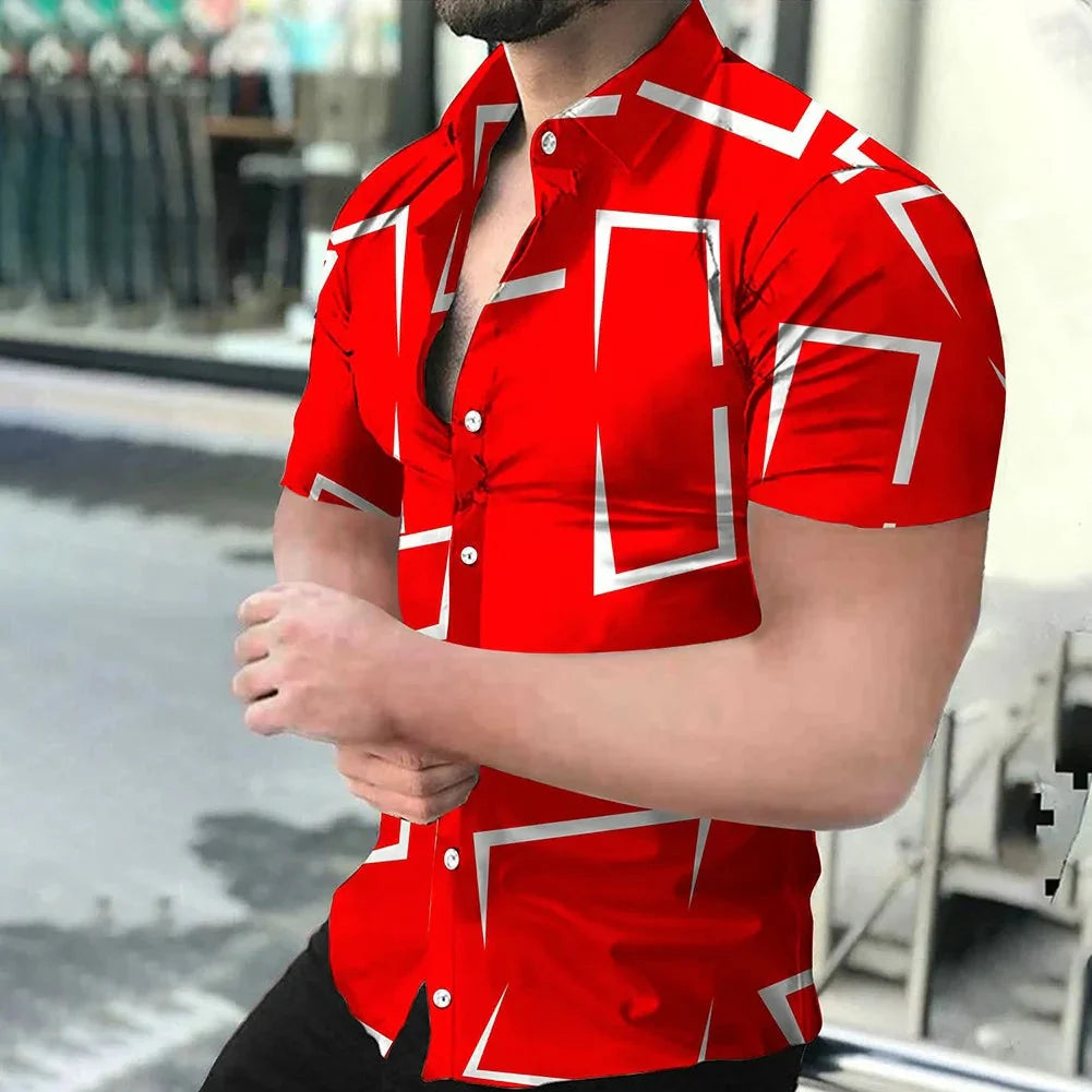 SHOWLU FASHION Men’s Hawaiian Baroque 3D print short sleeve shirt with vibrant tropical design and intricate patterns.