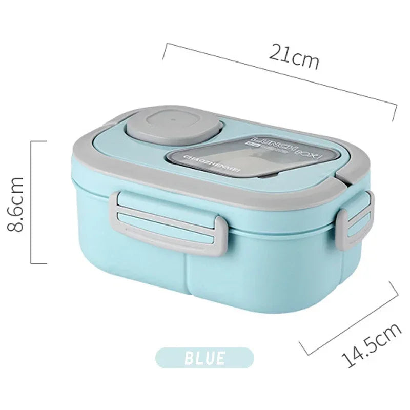 Reusable wheat straw portable lunch box with handle, compartmentalized bento container for meals and snacks, ideal for on-the-go food storage.