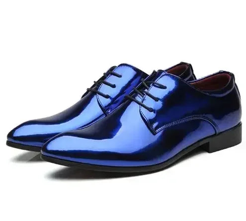 Men's patent leather Oxford dress shoes with pointed toe, ideal for weddings, by Showlu Fashion Store