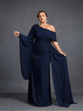 Plus size apricot chiffon strapless floor-length gown by Showlu Fashion, featuring elegant flowing fabric and a strapless design.