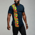 Men's African Kente patchwork T-shirt by SHOWLU FASHION STORE, featuring vibrant Ankara cotton fabric and traditional design.