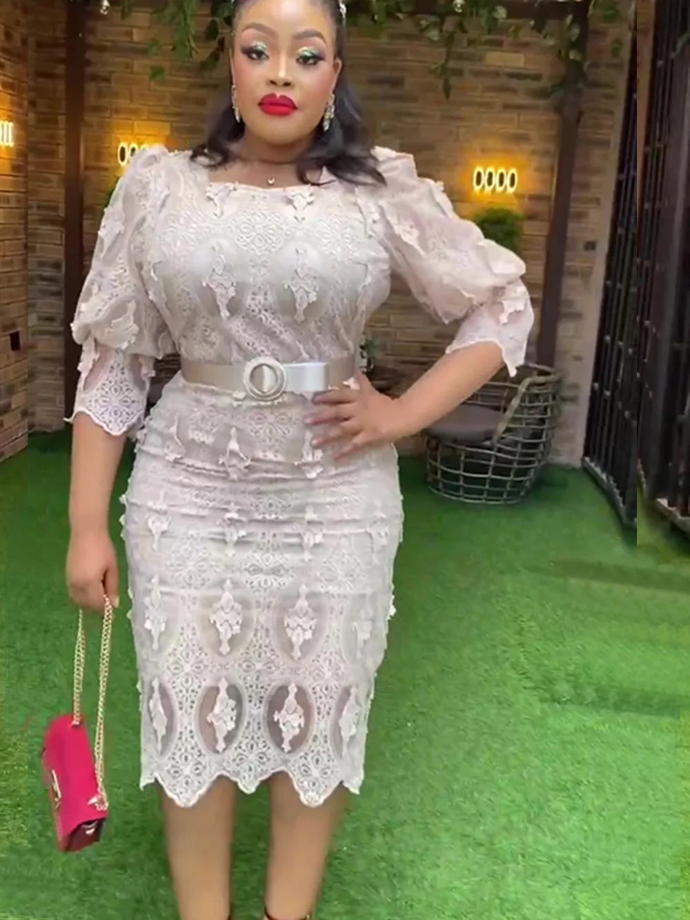 Plus size African Dashiki lace maxi dress by SHOWLU FASHION STORE, bodycon gown with vibrant African-inspired patterns and lace details.