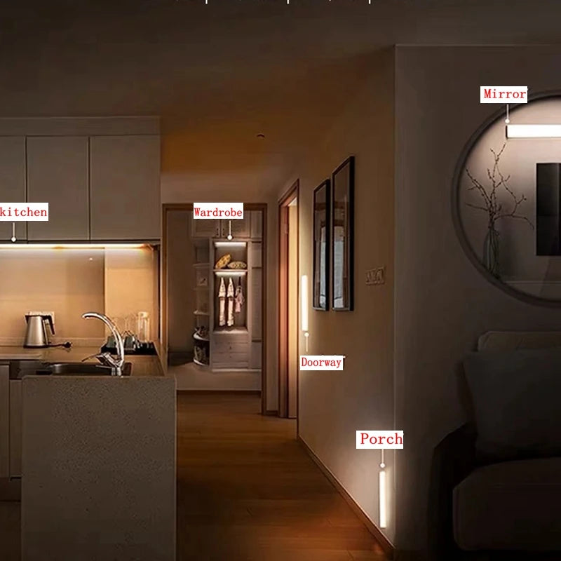 Rechargeable 50cm Digitaling Motion Sensor LED Night Light strip, ideal for guiding pathways with automatic lighting.