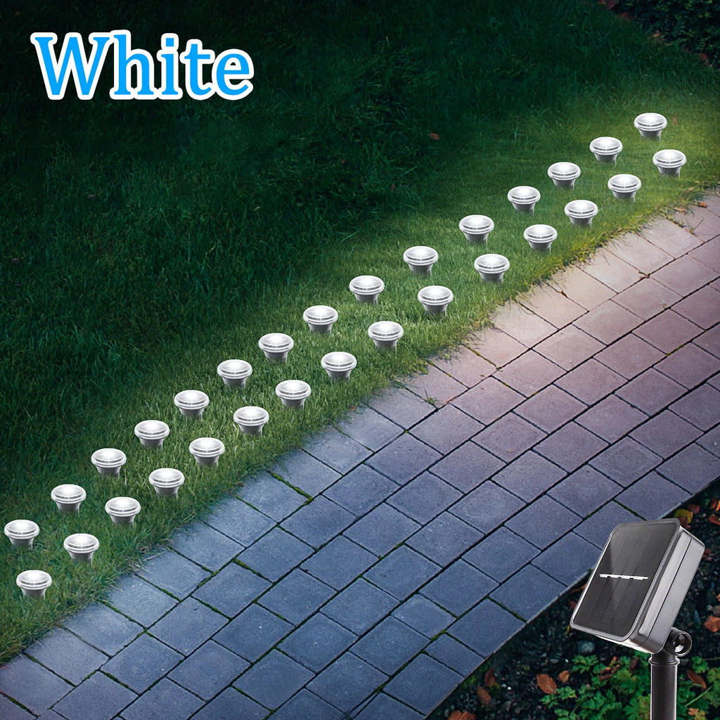 Solar LED garden pathway lights with 8 modes, outdoor waterproof design, energy-efficient lighting for garden decor.