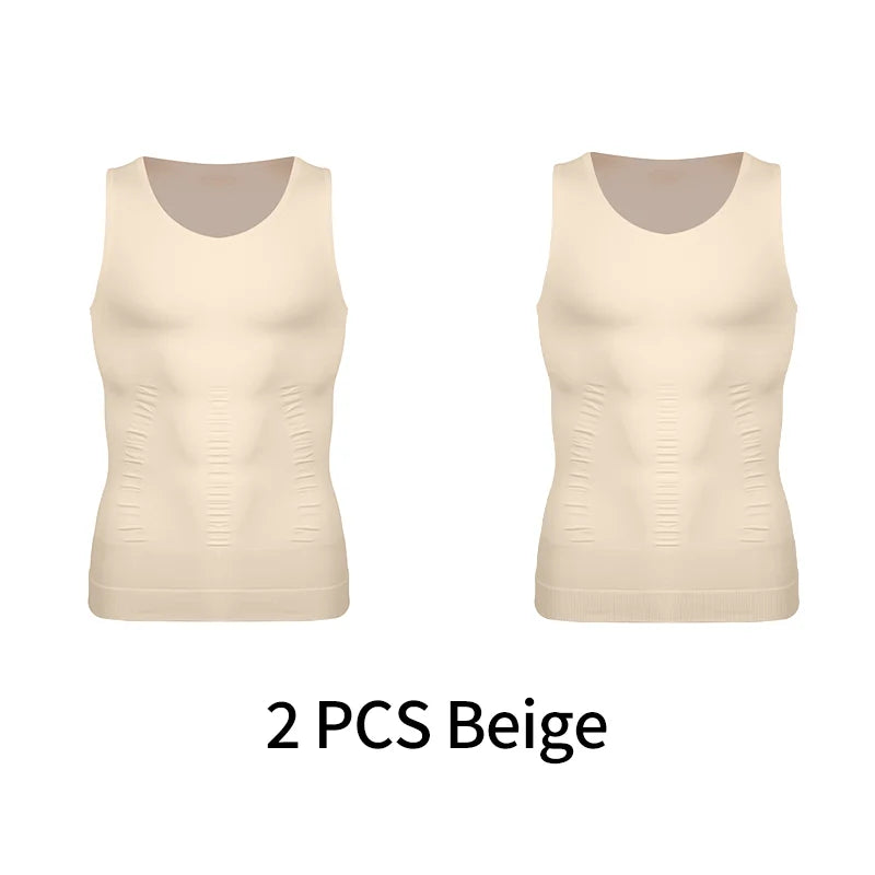 Men's compression vest by Showlu Fashion, sleeveless shapewear tank top with tummy control and slimming body shaper design.