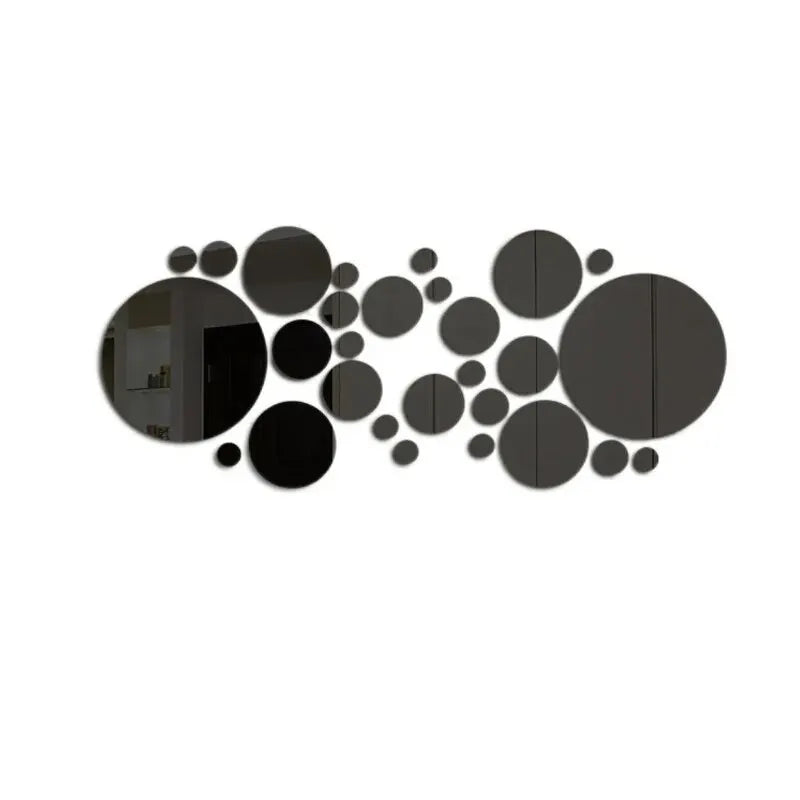 Set of 26 round 3D acrylic mirror wall stickers from Showlu, ideal for DIY bedroom, bathroom, or TV background wall decor.
