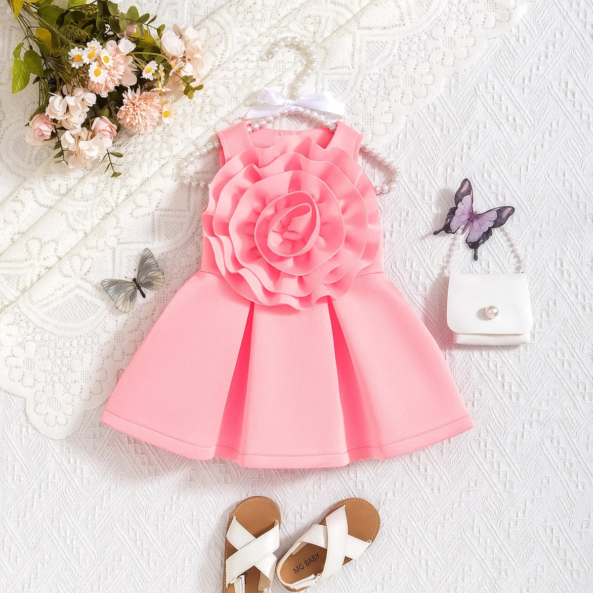 Prowow Fashionable Baby Summer Dresses Sleeveless Big Flower Ruffles Princess Party Dress For Girls Toddler Kids Clothes 2025