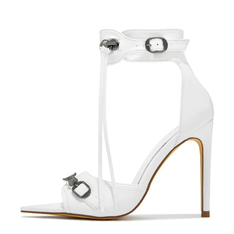 Liyke women's pointed open toe stiletto sandals with tassel zip detail, stylish party heels by SHOWLU FASHION STORE.